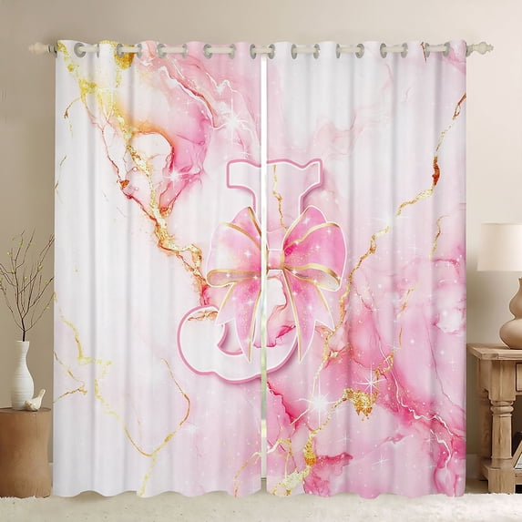 Manfei Kawaii Monogram J Kitchen Curtains,Marble Pattern Black Out Curtains Pack of 2 (42x63 Each),Golden Pink