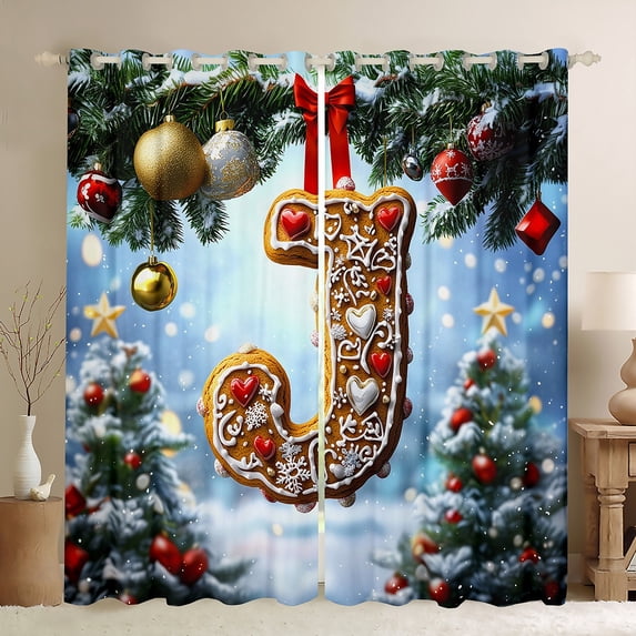 Manfei Kawaii Monogrammed J Black Out Curtains for Kids, Winter Snowflake Curtains Pack of 2 (42x63 Each), Merry Christmas Bedroom Curtains, Living Room Curtains Decor