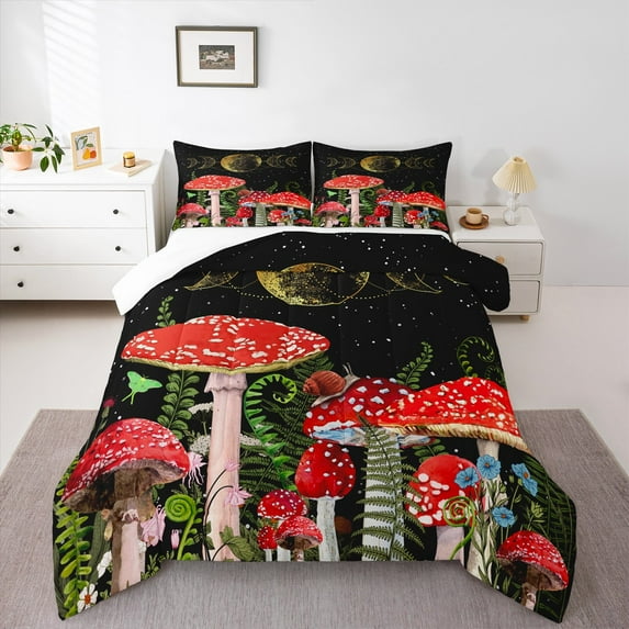 Manfei Kawaii Mushroom Fungus King Size Comforter Sets,Tropical Botanical Plant Bedding Comforter Set,Galaxy Starry Sky Bedding Set For Girls Teens,Ultra Soft Home Decor,3 Pieces