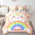 thumbnail image 1 of Manfei Kawaii Orange Cat Bedding Comforter Set 7-Piece for Kids, Cartoon Rainbow King Bedding Sets, Cute Stars Print Reversible Bed Sheets, Breathable Home Decor, 1 of 7