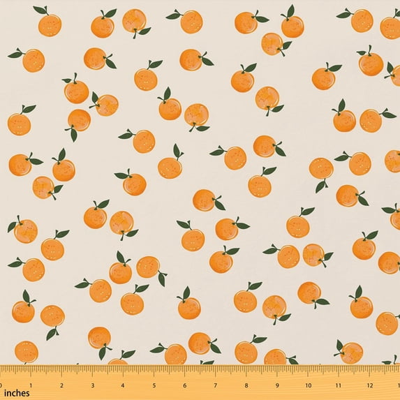 Manfei Kawaii Orange Fabric by the Yard 5 Yards, Cartoon Fruit Fabric for Sewing, Cream Orange