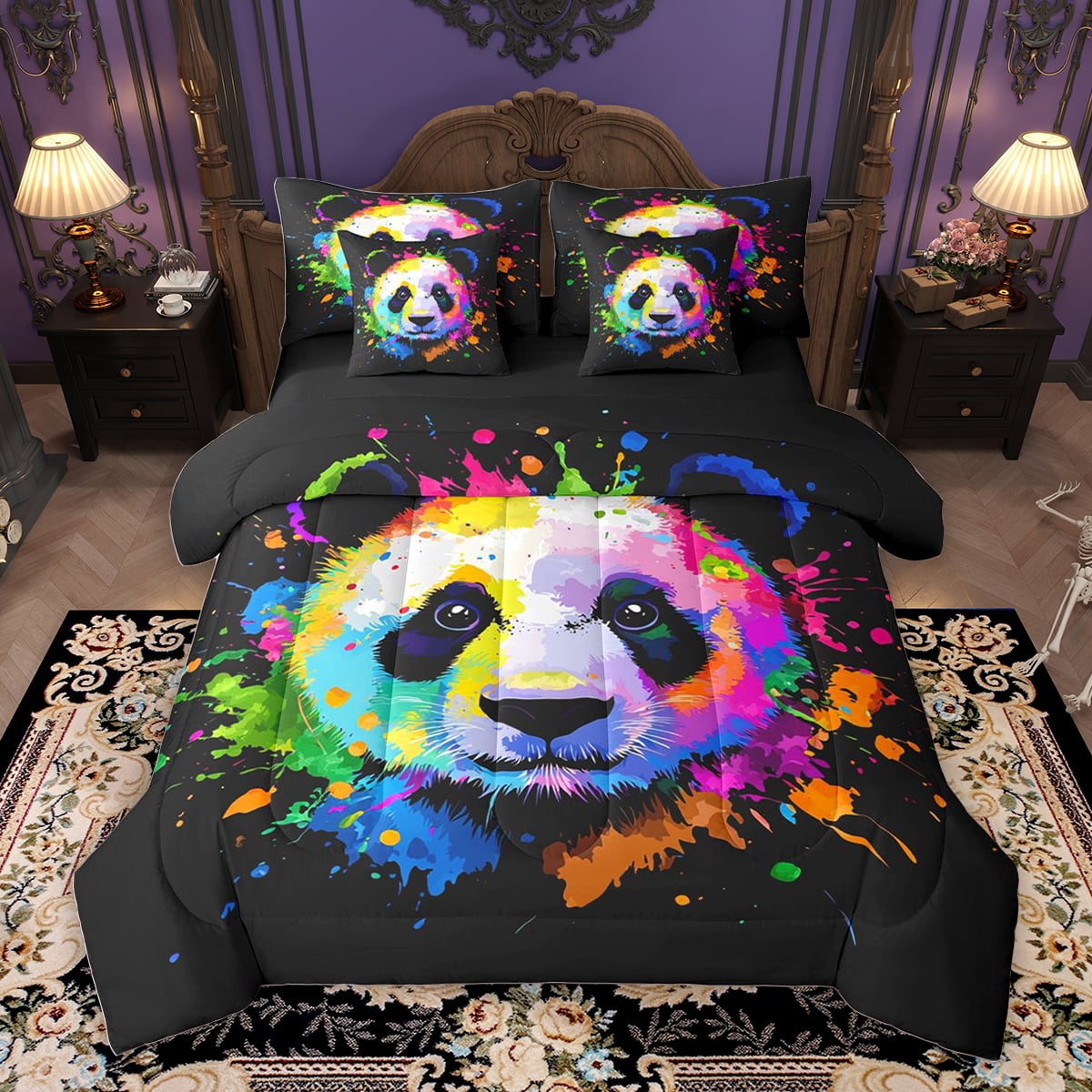 Homewish Kawaii Panda Print Bedding Comforter Set 7 Pieces for Kids ...