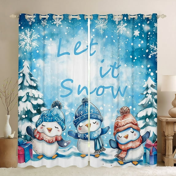 Manfei Kawaii Penguin Black Out Curtains for Kids, Winter Snowflake Curtains Pack of 2 (42x63 Each), Merry Xmas Tree Bedroom Curtains, Luxurious Home Decor
