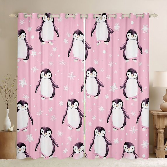 Manfei Kawaii Penguin Blackout Curtains Set of 2 (52x84 Each) for Preppy Kids Children,Merry Christmas Window Curtains,Happy Winter Xmas Curtains and Drapes,Ultra Soft Home Decor