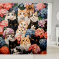 thumbnail image 1 of Manfei Kawaii Pet Cat Shower Curtain 72Wx78L, Bohemian Hydrangea Floral Bath Curtain, Navy Beige, 1 of 5