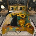 thumbnail image 1 of Manfei Kawaii Pet Kitten Queen Comforter Set,Rustic Flower Sunflower Bedding Sets,Retro Oil Painting Bedding Comforter Set For Girls Teens,Luxury Bedroom Decor Reversible,3pcs, 1 of 9
