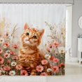 thumbnail image 1 of Manfei Kawaii Pet Shower Curtain 72Wx72L, Boho Daisy Floral Bathroom Curtain, Peach Orange, 1 of 5