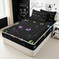 thumbnail image 1 of Manfei Kawaii Pet Zipper Full Size Comforter Sets with Fitted Sheet and 2 Pillowcases, Neon Cat Kitten Zipper Bedding Set, Dark Neon, Black Reversible, 4pcs, 1 of 7