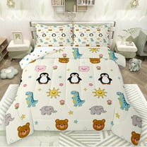 Manfei Kawaii Pig Penguin Bedding Comforter Set, Cute Dinosaur Elephant Bear Twin Comforter Sets, Cartoon Animal Theme Reversible Bedding Set, Super Cozy Room Decor, 2 Pieces