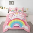 thumbnail image 1 of Manfei Kawaii Pink Cat Bedding Comforter Set for Kids, Cartoon Rainbow Twin Comforter Sets, Cute Stars Print Reversible Bedding Set, Ultra Soft Home Decor, 2pcs, 1 of 8