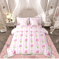 thumbnail image 1 of Manfei Kawaii Pink Flower Bedding Comforter Set 7pcs, Princess Tulip Floral King Bedding Sets, Teens Girls Female Reversible Bed Sheets, Breathable Home Decor, 1 of 8