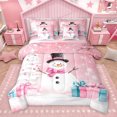 thumbnail image 1 of Homewish Kawaii Pink Snowman Bedding Comforter Set 7 Pieces for Teens, Winter Xmas Tree Snowflake Full Bedding Set, Fairy Tale Style Reversible Fitted Sheet Flat Sheet, Luxury Bedroom Decor, 1 of 7