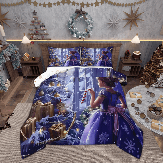 Manfei Kawaii Princess Bedding Comforter Set for Girls, Dreamy Fairy Tale Twin Comforter Sets, Christmas Tree Gifts Reversible Bedding Set, Super Cozy Room Decor, 2-Piece