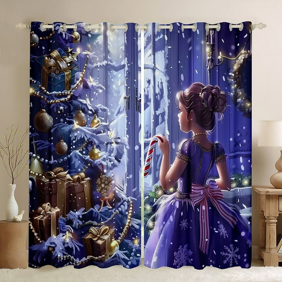 Manfei Kawaii Princess Black Out Curtains for Girls, Dreamy Fairy Tale Curtains Pack of 2 (42x63 Each), Christmas Tree Gifts Bedroom Curtains, Window Curtains Room Decor
