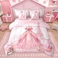 thumbnail image 1 of Homewish Kawaii Princess Dress Bedding Comforter Set 7 Pieces for Girl, Romantic Love Heart Full Bedding Set, Pink Fashion Reversible Fitted Sheet Flat Sheet, Lightweight Room Decor, 1 of 7