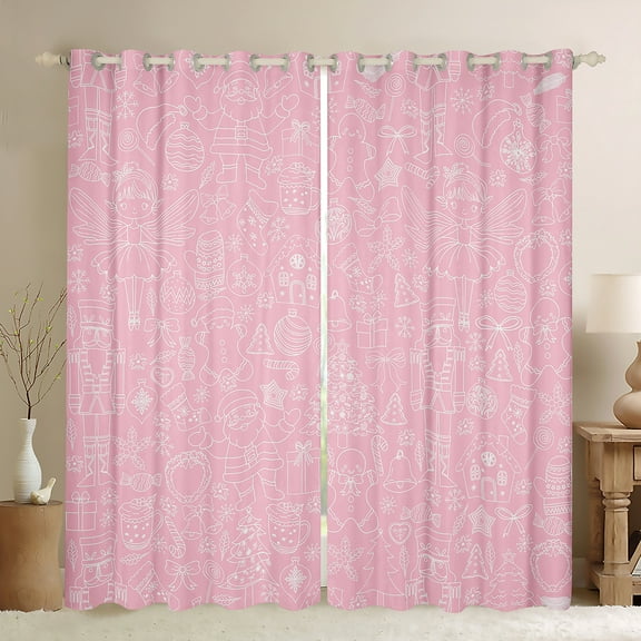 Manfei Kawaii Princess Kids Black Out Curtains, Girly Pink Santa Claus Curtains Pack of 2 (42x63 Each), Cartoon Gingerbread Man Bedroom Curtains, Living Room Curtains Decor