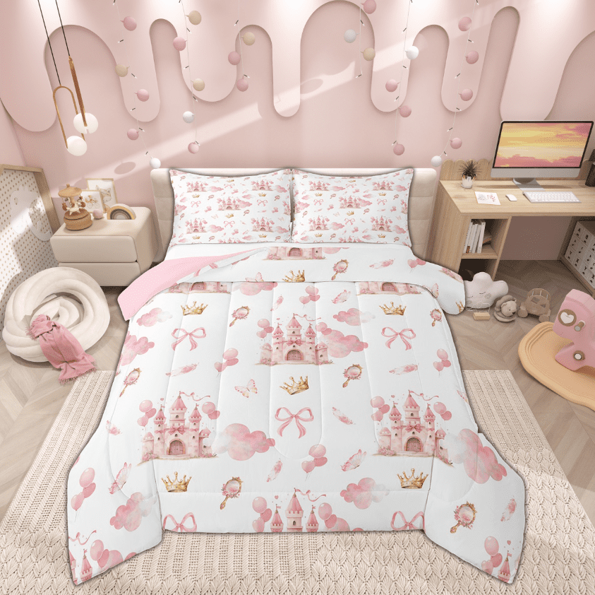 Manfei Kawaii Princess Queen Comforter Set, Dreamy Castle Bedding ...
