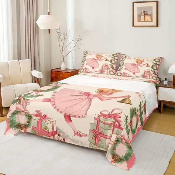 Manfei Kawaii Princess Twin Sheet Sets for Girls, Dreamy Fairy Tale Twin Fitted Sheet, Christmas Tree Gifts Flat Sheet, Luxury Bedroom Decor, 3 Pieces