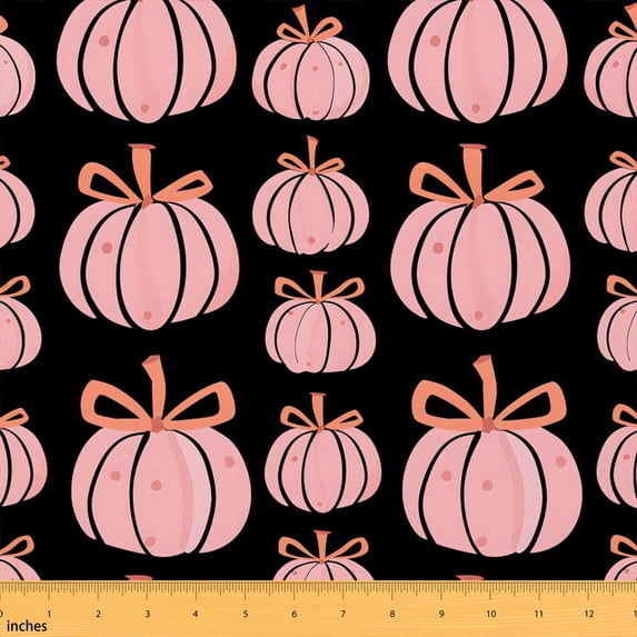 Manfei Kawaii Pumpkin Fabric by the Yard 1 Yard, Halloween Home Decor Fabric by the Yard, Black Pink