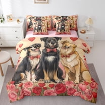 Manfei Kawaii Puppy Dogs 7-Piece Twin Bedding Sets,Romnatic Flower Floral Bedding Comforter Set,Pet Lover Sheet Sets For Kids,Luxury Bedroom Decor Reversible