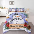 thumbnail image 1 of Manfei Kawaii Purple Snowman Queen Comforter Set for Kids, Xmas Poinsettia Floral Bedding Sets, Merry Christmas Reversible Bedding Comforter Set, Lightweight Room Decor, 3-Piece, 1 of 8