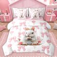thumbnail image 1 of Manfei Kawaii Rabbit Kids Bedding Comforter Set 7 Pieces, Pink Princess Bow-tie Full Bedding Set, Cartoon Bunnies Animal Reversible Fitted Sheet Flat Sheet, Lightweight Room Decor, 1 of 7