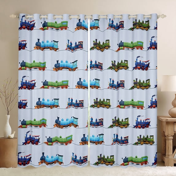 Manfei Kawaii Railway Train Blackout Curtains Set of 2 (52x84 Each) for Boys Girls,Cartoon Car Window Curtains,Transportation Theme Curtains and Drapes,Microfiber Bedroom Decor