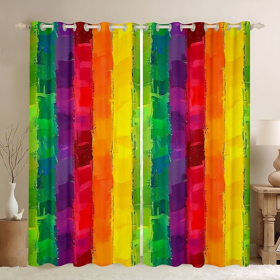 Manfei Kawaii Rainbow Blackout Curtains, Graffiti Printing Blocks Window Curtains Pack of 2 (38x45 Each), Yellow Green Red