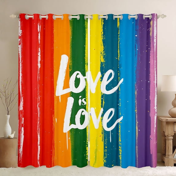 Manfei Kawaii Rainbow Blackout Curtains, Printing Love is Love Window Curtains Pack of 2 (38x45 Each), Orange Blue