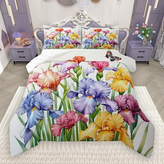 Manfei Kawaii Rainbow Daisy Full Size Comforter Sets,Gothic Moth Bedding Comforter Set,Colorful Flower Floral Bedding Sets For Girl Teens,Ultra Soft Home Decor Reversible,3 Pieces