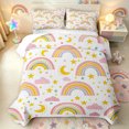 thumbnail image 1 of Manfei Kawaii Rainbow Quilt Full, Daisy Stars Moon Full Bedspread Sets, White Orange Pink, 3 Pieces, 1 Coverlet and 2 Pillowcases, 1 of 7