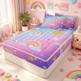 thumbnail image 1 of Manfei Kawaii Rainbow Zipper Queen Comforter Set with Fitted Sheet and 2 Pillowcases, Bling Stars Print Zipper Bedding Set, Blue Pink, Stars Reversible, 4pcs, 1 of 7