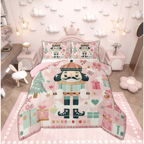 Manfei Kawaii Retro Nutcracker Bedding Comforter Set, Cartoon Christmas Gifts Twin Comforter Sets, Kids Teen Child Reversible Bedding Set, Super Cozy Room Decor, 2-Piece