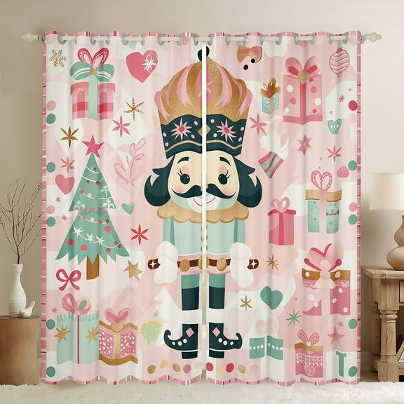 Manfei Kawaii Retro Nutcracker Black Out Curtains, Cartoon Christmas Gifts Curtains Pack of 2 (42x63 Each), Kids Teen Child Bedroom Curtains, Window Curtains Room Decor