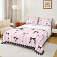thumbnail image 1 of Manfei Kawaii Ribbon Bow Knot 3pcs Twin Sheet Sets for Girls Female Children,Geometric Plaid Grid Twin Fitted Sheet,Love Heart Print Breathable Flat Sheet,Microfiber Bedroom Decor, 1 of 7
