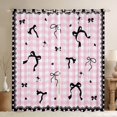 thumbnail image 1 of Manfei Kawaii Ribbon Bow Knot Black Out Curtains for Girls Female Children,Geometric Plaid Grid Curtains Pack of 2 (42x63 Each),Love Heart Print Bedroom Curtains,Microfiber Bedroom Decor, 1 of 6