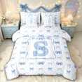 thumbnail image 1 of Manfei Kawaii Ribbon Bow Personalized Initial S Twin Bedding Sets 7-Piece for Girls,Romantic Geometric Plaid Bow Tie Bedding Comforter Set for Kids Teens,Lightweight Room Decor, 1 of 7