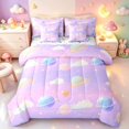 thumbnail image 1 of Manfei Kawaii Ringed Planets 7-Piece Twin Bedding,Cute Clouds Bedding Comforter Set,Pink Purple,Colorful Stars Reversible, 1 of 7