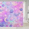 thumbnail image 1 of Manfei Kawaii Ringed Planets Shower Curtain 72Wx78L,Cartoon Stars Bath Curtain,Pink Purple Blue, 1 of 5
