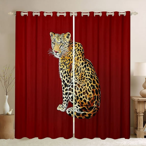 Homewish Kawaii Rustic Cheetah Black Out Curtains for Teen, Cartoon Woodland Wildlife Curtains Pack of 2 (42x63 Each), Jungle Animal Bedroom Curtains, Blackout Curtains Room Decor