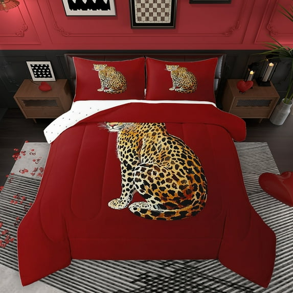 Manfei Kawaii Rustic Cheetah Full Size Comforter Sets for Teen, Cartoon Woodland Wildlife Bedding Comforter Set, Jungle Animal Reversible Bedding Sets, Super Cozy Room Decor, 3-Piece