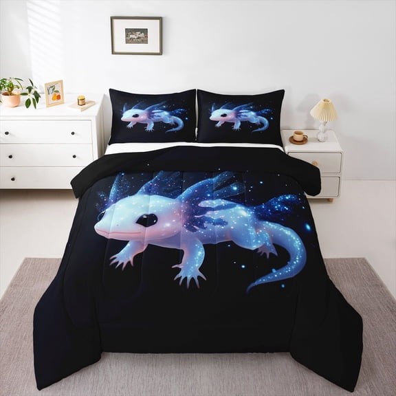 Manfei Kawaii Salamander Bedding Comforter Set 2pcs for Preppy Child,Cartoon Animal Twin Comforter Sets Microfiber,Bling Glitter Breathable Bedding Set,Microfiber Bedroom Decor,Reversible