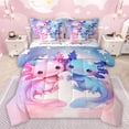 thumbnail image 1 of Manfei Kawaii Salamander Bedding Comforter Set 7pcs for Preppy Child,Cartoon Animal Queen Bedding Sets Super Cozy,Pink Blue Queen Sheet Sets,Microfiber Bedroom Decor,Reversible, 1 of 8