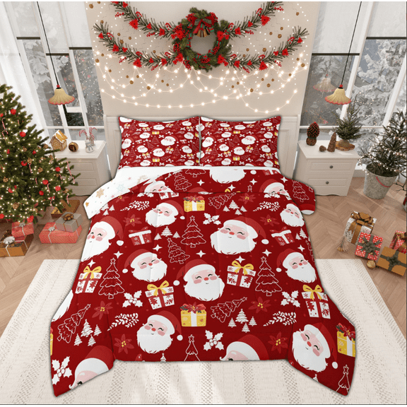 Manfei Kawaii Santa Claus Bedding Comforter Set for Kids, Cartoon Christmas Tree Twin Comforter Sets, Winter Festival Reversible Bedding Set, Super Cozy Room Decor, 2pcs