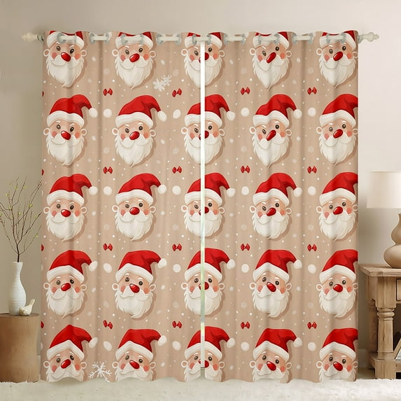 Manfei Kawaii Santa Claus Black Out Curtains for Kid, Red Christmas Hats Curtains Pack of 2 (42x63 Each), Princess Bowknot Style Bedroom Curtains, Curtains and Drapes Room Decor