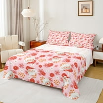 Manfei Kawaii Santa Claus Twin Sheet Sets for Kids, Pink Groovy Flower Floral Twin Fitted Sheet, Merry Christmas Flat Sheet, Luxury Bedroom Decor, 3-Piece