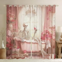 Manfei Kawaii Skeleton Skull Black Out Curtains, Pink Sugar Halloween Curtains Pack of 2 (42x63 Each), Sugar Princess Style Bedroom Curtains, Black Out Curtains Home Decor