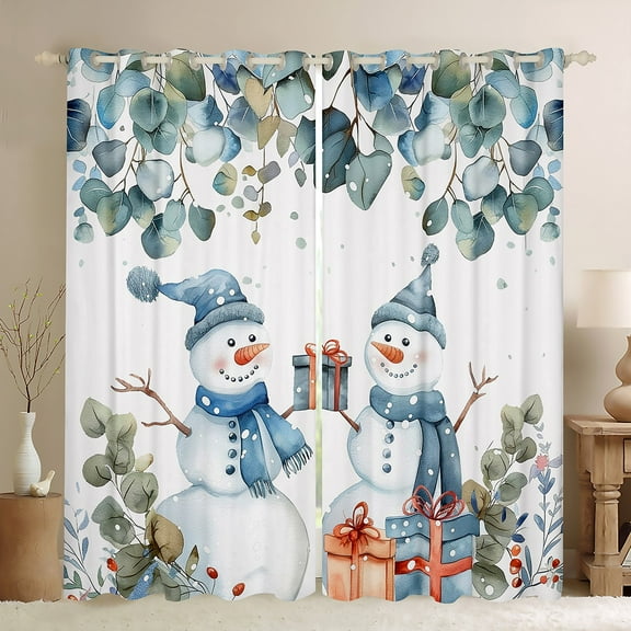 Manfei Kawaii Snowman Black Out Curtains for Kids, Winter Leaf Botanical Curtains Pack of 2 (42x63 Each), Merry Christmas Bedroom Curtains, Curtains and Drapes Room Decor