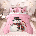 thumbnail image 1 of Manfei Kawaii Snowman Twin Bedding Sets 7pcs for Kids Children, Merry Christmas Bedding Comforter Set, Snow Cardinal Bird Sheet Sets, Pink Home Decor, 1 of 8