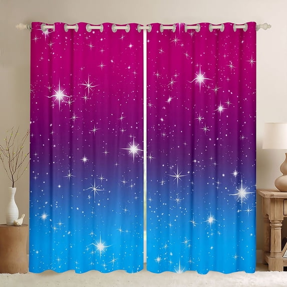 Manfei Kawaii Stars Blackout Curtains Set of 2 (38x54 Each),Cute Cartoon Themed Living Room Curtains,Pink Blue White